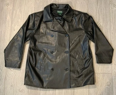 The Children’s Place Faux Leather Peacoat Boys Size 8 Black Jacket Coat #6152E - Image 1 of 4