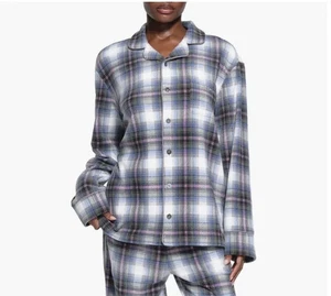 Skims Unisex Fleece Sleep Multi Plaid Flannel Shirt Top Size Medium - Picture 1 of 11