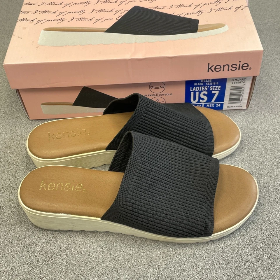 Sandalias de punto con cuña Kensie Ellie para mujer talla 7 negras Foto 1 de 4