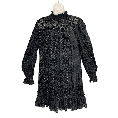 Alex Marie Whimsigoth Dress Women Size 8 Burnout Velvet Leopard Mock Neck Ruffle - Image 1 of 4