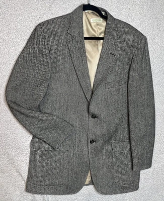 Orvis Highland Tweed Wool Blazer Herringbone 46R Coastal Single Malt Black/Gray - Image 1 of 4