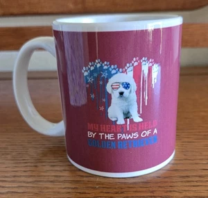 Golden Retriever Ceramic Coffee Mug Cup Vintage Heart Red White Blue super cute - Picture 1 of 4