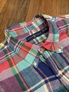 Ralph Lauren shirt Men’s XXL Colorful Madras 100% Linen Luxury Premium - Picture 1 of 6