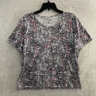 Coral Bay Womans Blouse Top Multicolor Petites XL Floral Short Sleeve Round Neck - Image 1 of 4