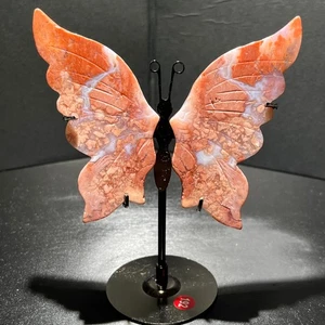 Ágata calcedonia rosa natural 135G tallada a mano alas mariposa espécimen - Imagen 1 de 16