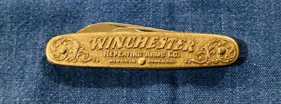 Vintage Rare Winchester 2 Blade Brass Pocket Knife - Image 1 of 4