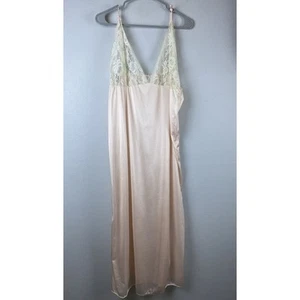 Vintage Gr. 1X, XL rosa Spitze Nylon Bindeband V-Ausschnitt sexy Maxi Komfort Nachthemd - Bild 1 von 7