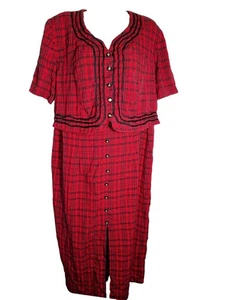 Vintage rot schwarz kariert Maxi Y2K schottischer Lehrer Highlander Gr. Large Kleid - Bild 1 von 3