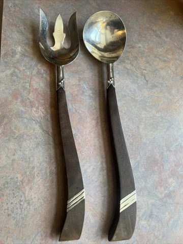 Vintage Taxco Mexico Sterling Silver Salad Serving Set Spoon Fork Signed  HCV Cover