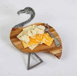 Flamingo Design Acacia Wood Cheese & Serving SMALL Board w/Spreader 2 Piece Set - Picture 1 of 1
