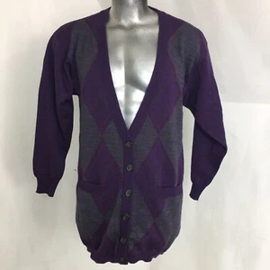 Tricots St Raphael Virgin Wool Cardigan Buttons Argyle Uruguay Men M To L Purple - Picture 1 of 6
