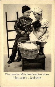 Feldpostkarte 2. WK Briefstempel auf Neujahr Gruss-AK Kinder n/ Groß-Bieberau - Picture 1 of 2