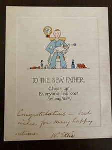 Vintage New Baby Greeting Card, New Father, Flat Like a Postcard - Picture 1 of 1