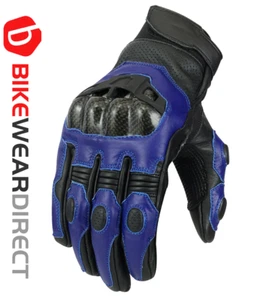 Leather Motorcycle Motorbike Gloves With Carbon Biker Knuckle Protection Scooter - Picture 1 of 4