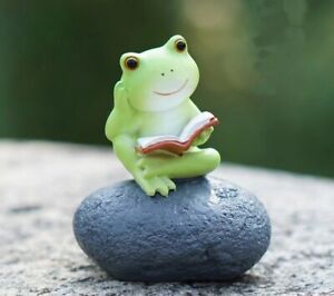 Frog Reading on Stone Statue Garden Sculpture Miniature Figurine Home Decor Gift