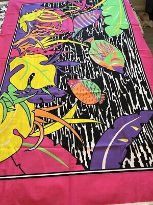 Tandem-Spectrix Neon Pink Tropical Fish Leaves Panels Fabric Remnant 37.5 X 57 - Image 1 of 4