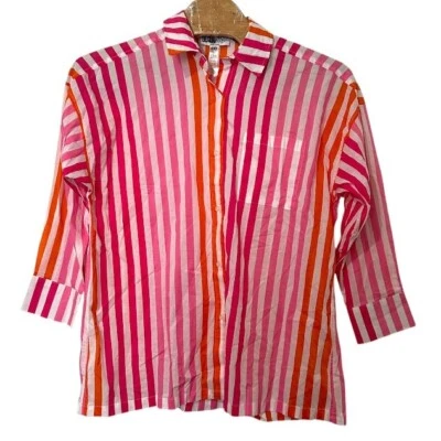 Nova Camisa Beach Riot Alexa Top Rosa Laranja Listrada Botão Coverup Plus - Imagem 1 de 4