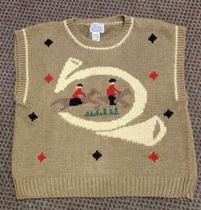 Vintage The Villager Equestrian Sweater Vest Hand Knit Horses Size M - Picture 1 of 5