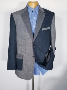 Alan Flusser Gray Blue Patchwork wool Poly Tweed  XL Blazer Sport Sport Coat - Picture 1 of 5