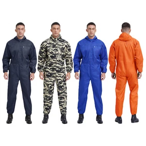 Men's Blended Coveralls Long Sleeve Hooded Jumpsuit Workshop Dustproof Workwear - Picture 1 of 49