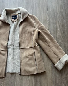 AR Bernardo Jacket Womens Medium Tan Suede Sherpa Boho Button Up Leather Hippy - Picture 1 of 9