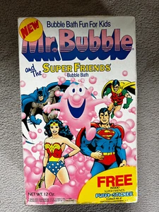 Vintage 1984 Mr. Bubble Bath Super Friends Puffi-Sticker Inside Box SEALED RARE - Picture 1 of 6