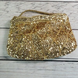 Vintage La Regale Gold Beaded Evening Bag Cocktail Purse Sequined Handmade - Picture 1 of 8