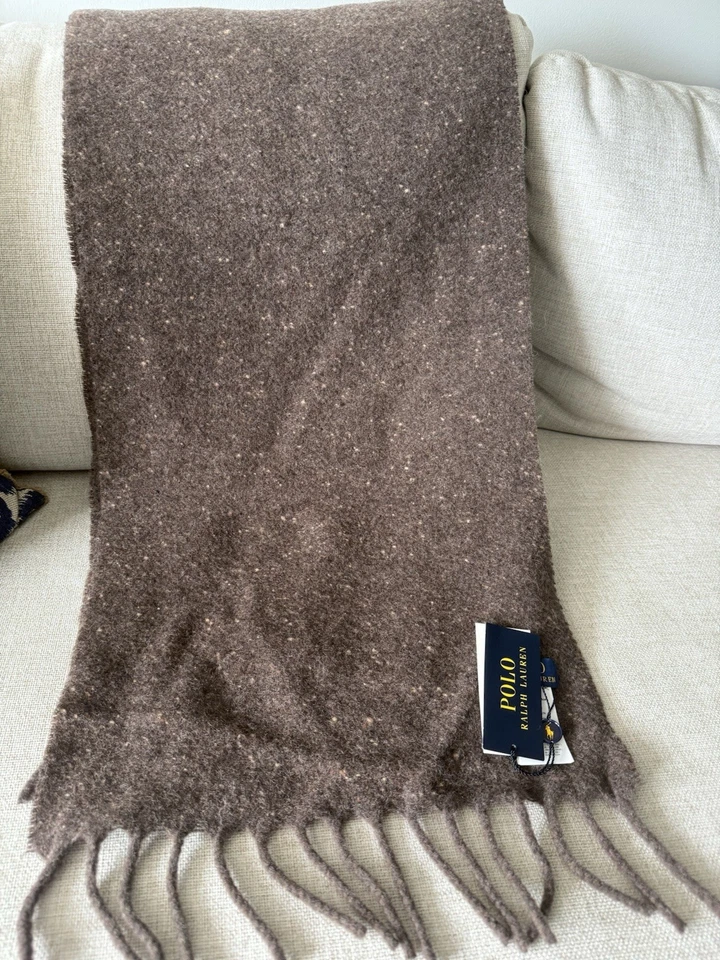 Polo Ralph Lauren Marrón Oscuro Lana Donegal Bufanda Hecha en Italia Para Hombres Talla Única Foto 1 de 4