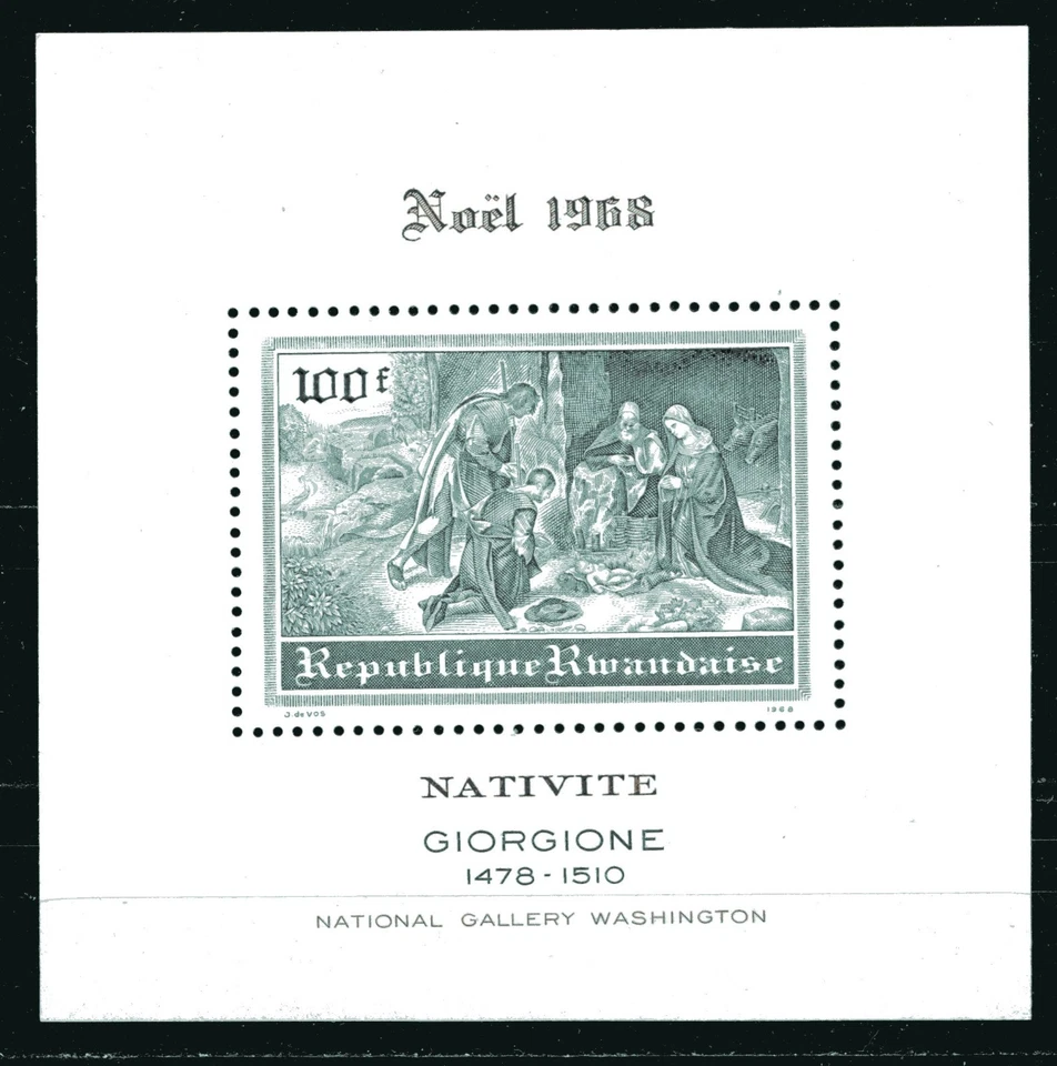 RWANDA 1968, PINTURA DE NATAL POR GIORGIONE, Scott 280 S/S, sem marca de charneira - Imagem 1 de 1