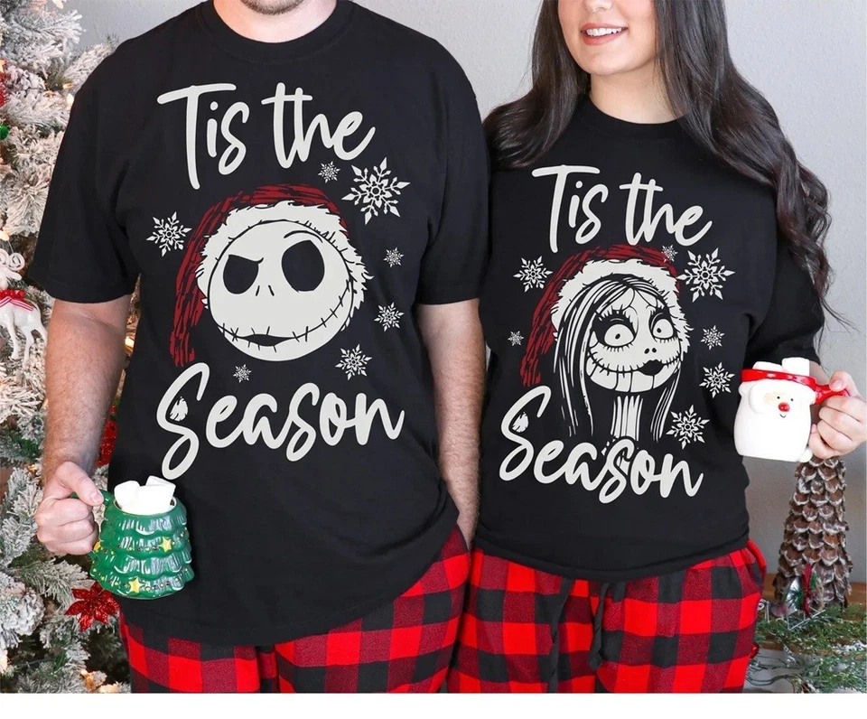 CLASSIC Jack and Sally Nightmare Before Christmas T-Shirt Xmas Top jack Skellington Tee