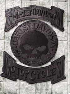 PATCH HARLEY DAVIDSON STYLE BLACK SKULL + ROCKERS BLACK TO SEW ON BACK JACKET - Picture 1 of 6