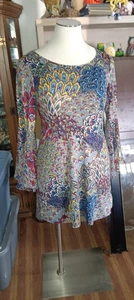 Always Indigo Paisley Print Glockenärmel Etuikleid Größe 1X Stretch - Bild 1 von 6