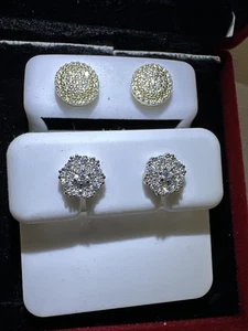 Moissanit Echt 925 Silber Iced Cluster Runde Ohrstecker 2 Pr Silber & Gold - Bild 1 von 6