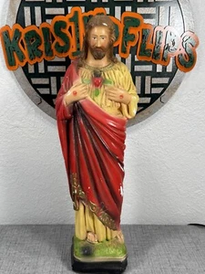 "Estatua de tiza vintage de 15 1/2"" Sagrado Corazón de Jesús hecha en México" - Imagen 1 de 19