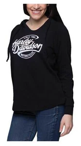 Harley-Davidson Women's Oil Surge Raw-Edge V-Neck Pullover Hoodie, Black - Picture 1 of 2