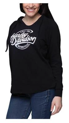 Sudadera con capucha para mujer Harley-Davidson Oil Surge borde crudo cuello en V, negra Foto 1 de 2