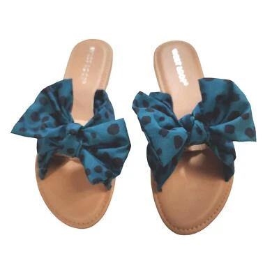 West Loop Womens Sandals Slides Cushioned Insole Green Polka Dot Bow Cloth Upper - Image 1 of 4