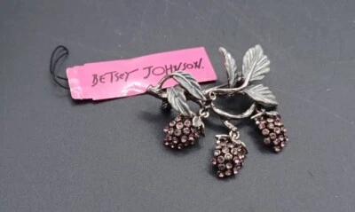 New Betsey Johnson Rhinestone Purple Grape Pin Brooch - Image 1 of 3
