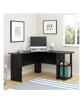 Home L Shaped Desk with Bookshelves, Black Oak - Image 1 of 4