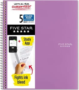 Five Star Spiral Notebook + Study App, 5 Subject, College Ruled Paper, Fights In - Picture 1 of 12