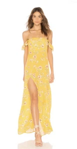 Flynn Skye Free People Bardot Maxi Dress Yellow  Boho Off The Shoulder Size L 8 - Picture 1 of 3