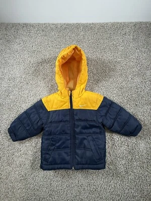 Chaqueta acolchada juvenil vintage Y2k Nike azul y amarillo bordada talla 12 meses Foto 1 de 4