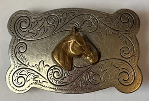Vintage Chambers Nickel Silver Cowboy Belt Buckle Horse Head 50s 60s - Picture 1 of 5