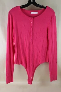 ELODIE Women's Long Sleeve Snap Crotch Ribbed Bodysuit-Pink-LG - Picture 1 of 4