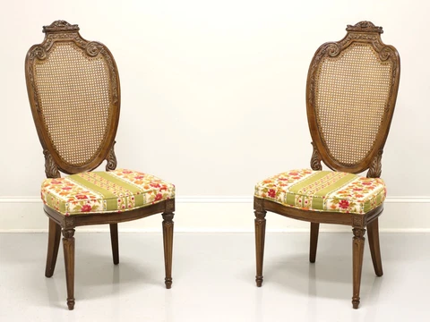 HELLAM French Provincial Louis XVI Walnut Caned Dining Side Chairs - Pair A Cover