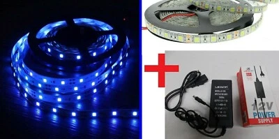 Striscia Led Professionale 5 metri SMD 5050 IP65  12V Blu CON ALIMENTATORE 5 Amp - Immagine 1 di 4