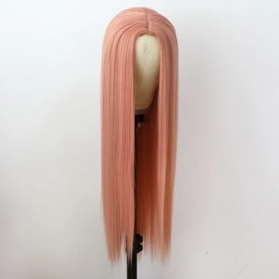 Pelucas sintéticas sin encaje resistentes al calor cabello rosa peluca larga lacta de moda para mujeres Foto 1 de 4