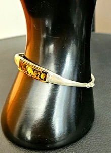 Exquisito brazalete con bisagras de piedra ámbar de plata de ley - Imagen 1 de 4