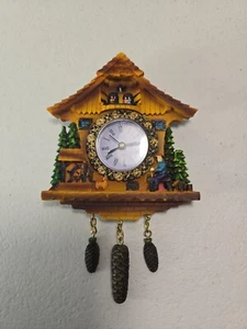 Swiss Cottage Clock Detailed W/ Little People, Nature, Dog, House. Approx 6"x5" - Picture 1 of 2