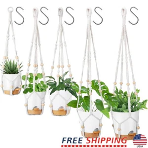 5Pcs Hanging Planters Set Indoor Macrame Self Watering Flower Pots W/ Drainage - Picture 1 of 6